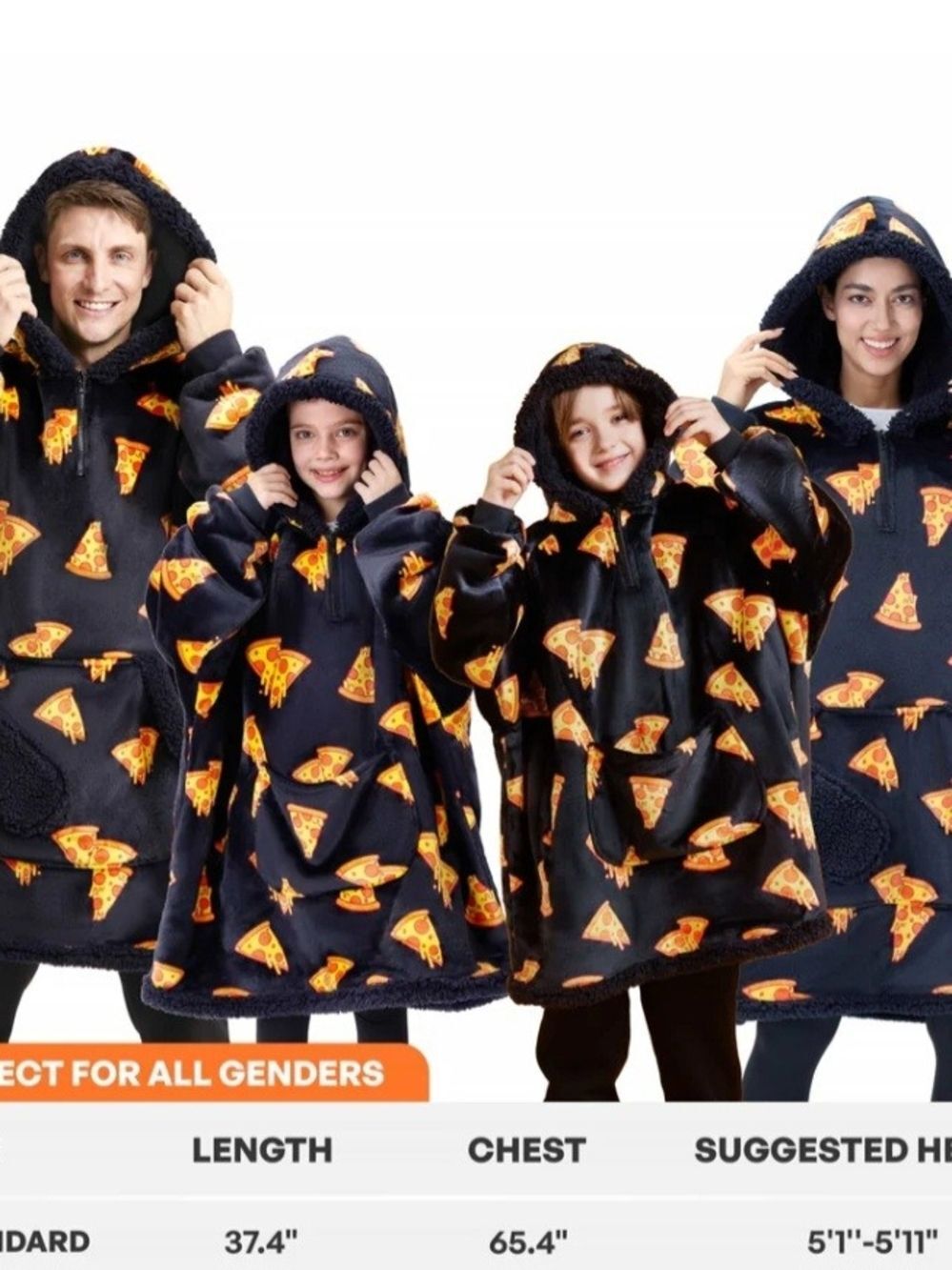 Sherpy Pizza Wearable Blanket Hoodie Adult One Size Fits All (OS) Sherpa Lined - Picture 4 of 4